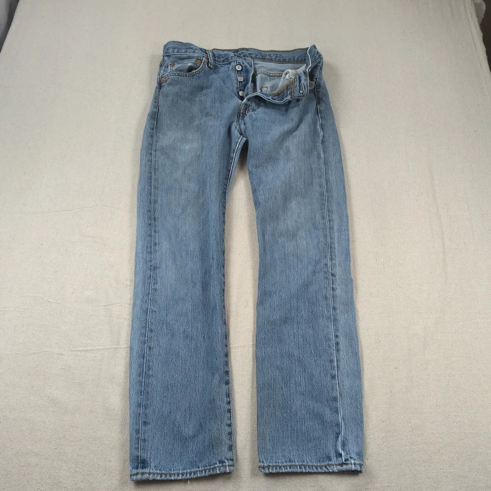 Levis 501 Jeans Mens 30x30 Blue Straight Distressed Button Fly Grunge